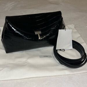 Toteme T-lock Black Croc-Embossed Clutch